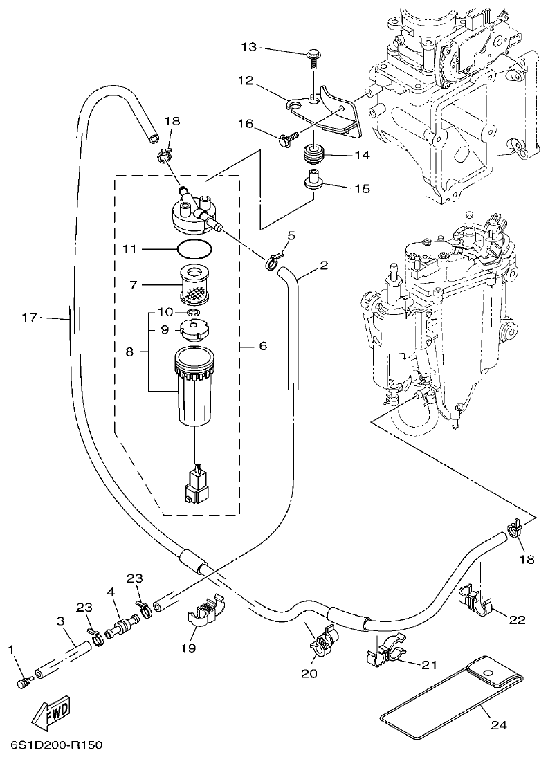 Yamaha F200BET, FL200BET FUEL 1 parts diagram